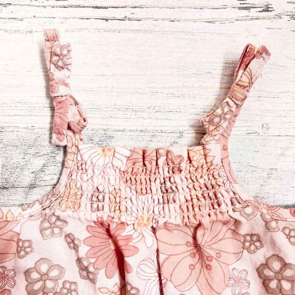 🍄 3/$15 Little Co Lauren Conrad Dress Baby Girl 9M Peach Floral Smocked Organic